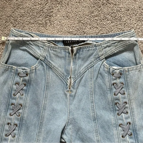 Lioness Daydream Tie Up Jean / Sky Blue Lace-Up Wide Leg Jeans - Picture 7 of 14